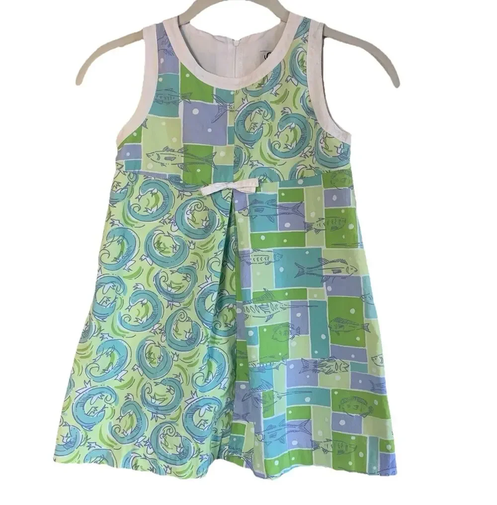 Vintage Lilly Pulitzer Ocean Coastal Patchwork A-Line Shift Dress Size 6X Resort